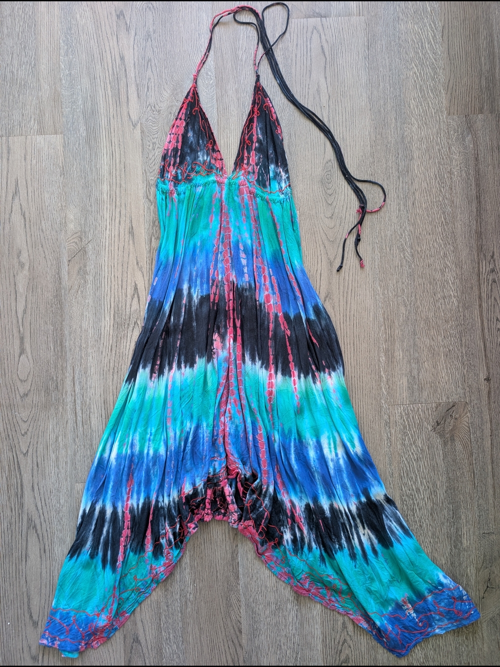 Mermaid Tail Tie-Dye Strapless Maxi Dress in Teal, Blue & Black